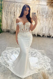 Exquisite Floor Length Sweetheart Sleeveless Off-The-Shoulder Mermaid Lace Wedding Dress-misshow.com