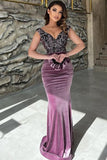 Exquisite Purple Sequins V-neck Sleeveless Floor-length Prom Dresses-misshow.com