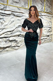 Exquisite Sequins V-neck Short Sleeve Floor-length Prom Dresses-misshow.com