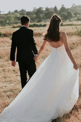 Exquisite Spaghetti Strap Sleeveless A-Line Floor-Length Lace Wedding Dresses-misshow.com