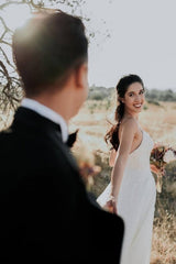 Exquisite Spaghetti Strap Sleeveless A-Line Floor-Length Lace Wedding Dresses-misshow.com