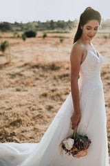 Exquisite Spaghetti Strap Sleeveless A-Line Floor-Length Lace Wedding Dresses-misshow.com