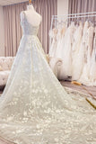 Exquisite Spaghetti Strap Sleeveless A-Line Lace Wedding Dresses with Pattern-misshow.com