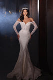 Extravagant A-line Off-the-shoulder Lace Mermaid Wedding Dresses with Sleeves