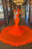Eye-cathing Sleeveless V-neck Mermaid Prom Dress With Feather-misshow.com