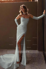 Strapless Detachable Sleeves Mermaid Long Formal Dress With Split