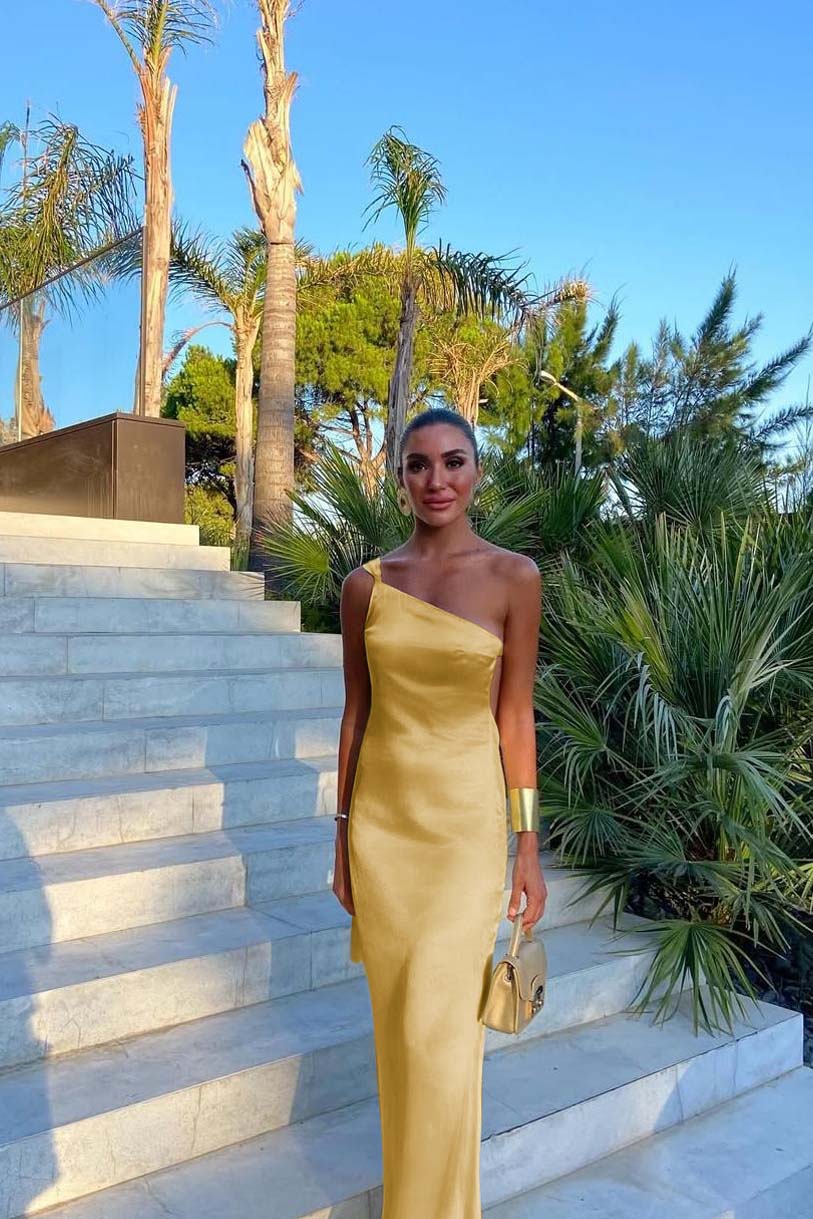 One Shoulder Backless Sleeveless Long Formal Dress With Pleated