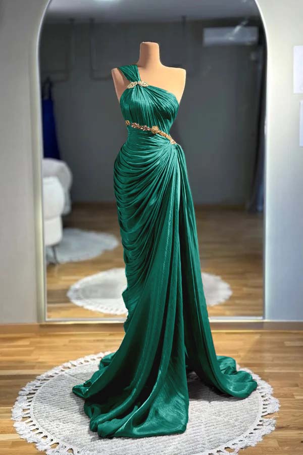 One Shoulder Sleeveless Long Mermaid Formal Dress With Pleated