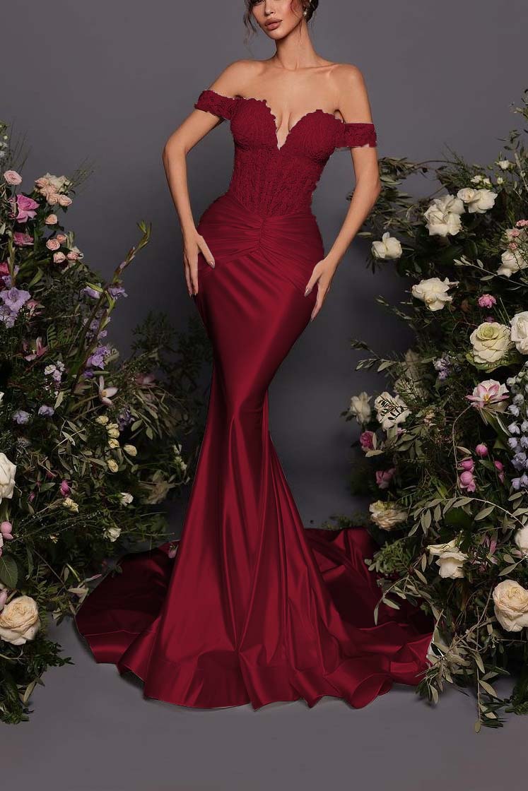 Off The Shoulder Sleeveless Long Mermaid Formal Dress With Pleated