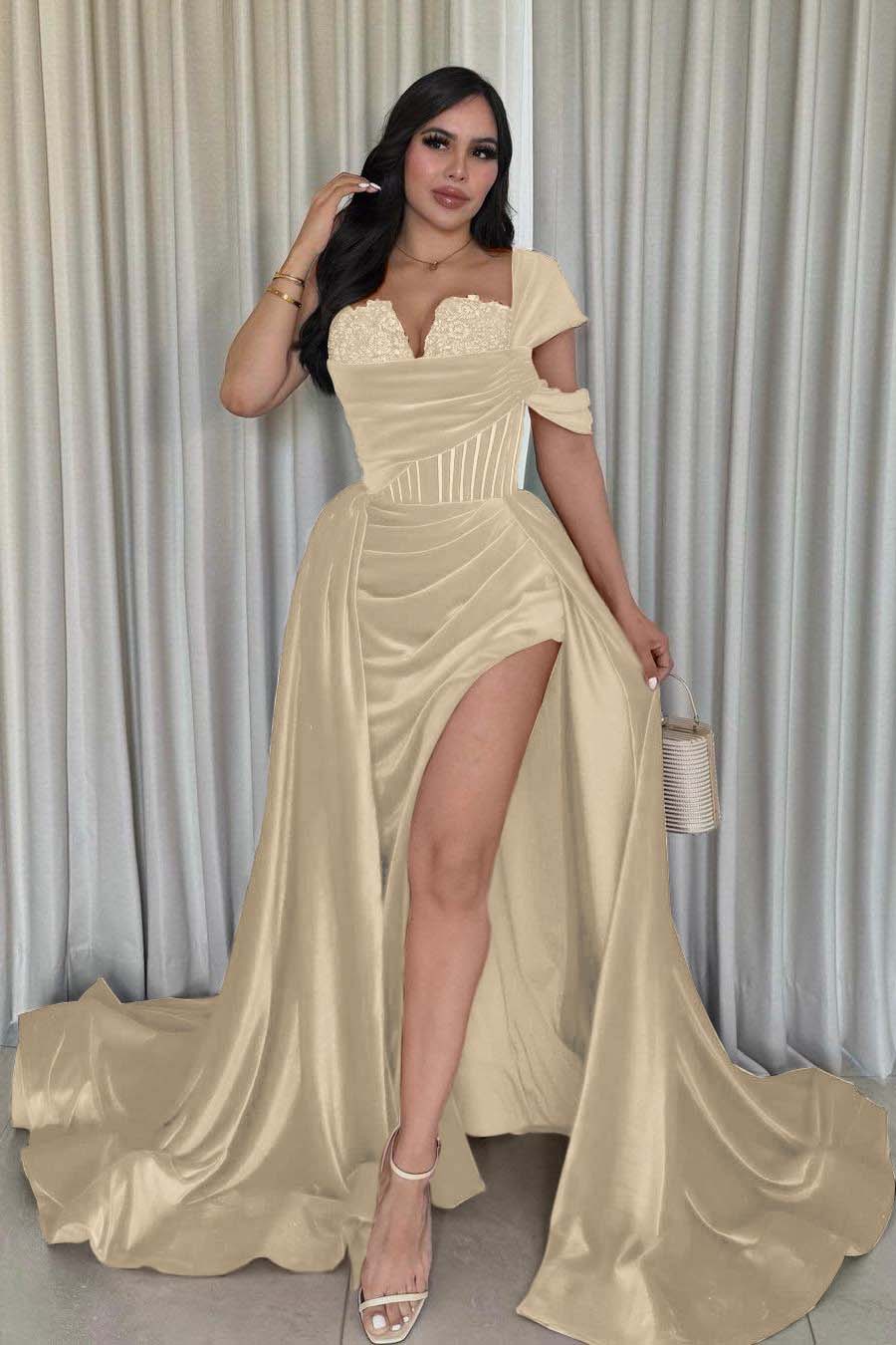 One Shoulder Sleeveless Long Mermaid Formal Dress With Split Pleated