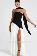 Stunning Strapless Sleeveless Long Formal Dress With Split Ruffles