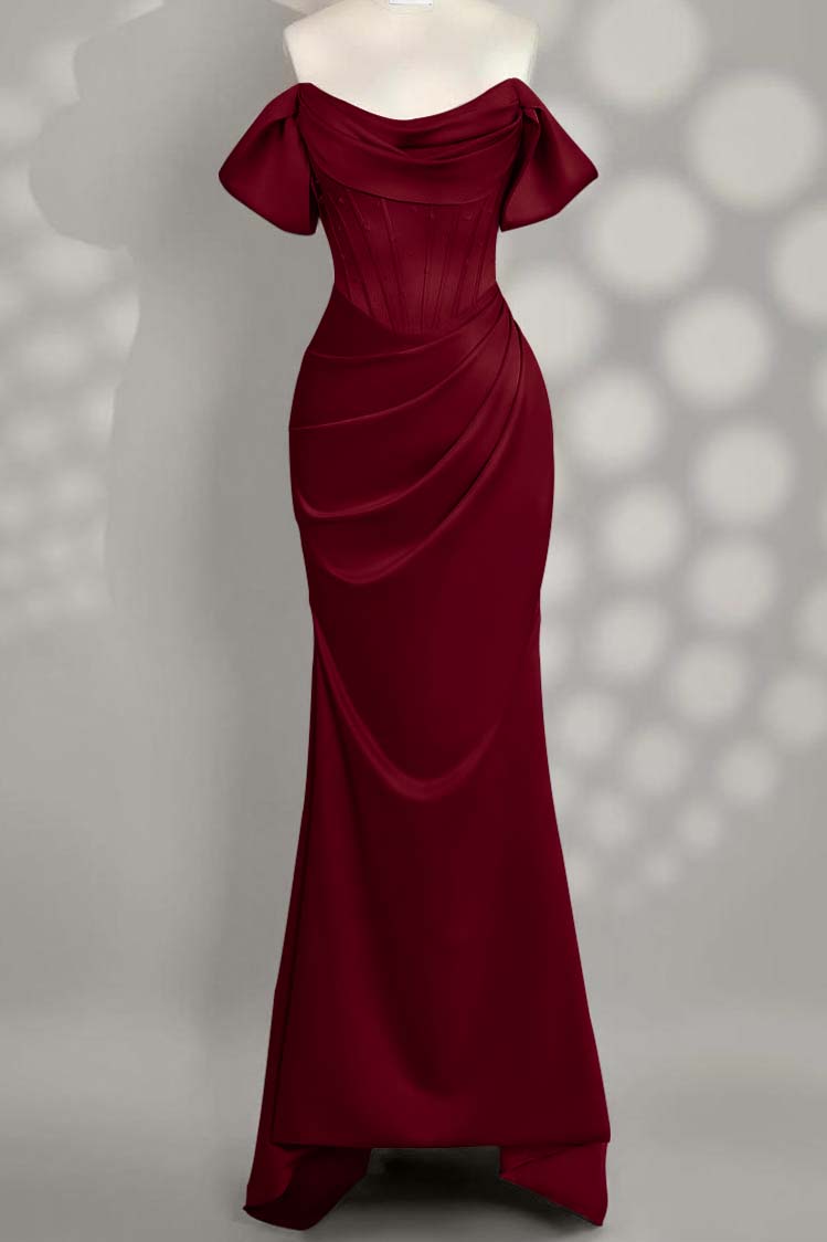 Off the Shoulder Sleeveless Mermaid Long Formal Dress With Pleated