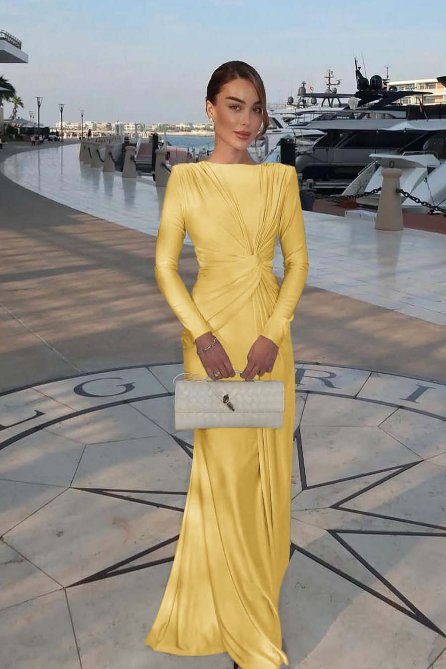 Chic Jewel Long Sleeves Mermaid Long Formal Dress With Pleated