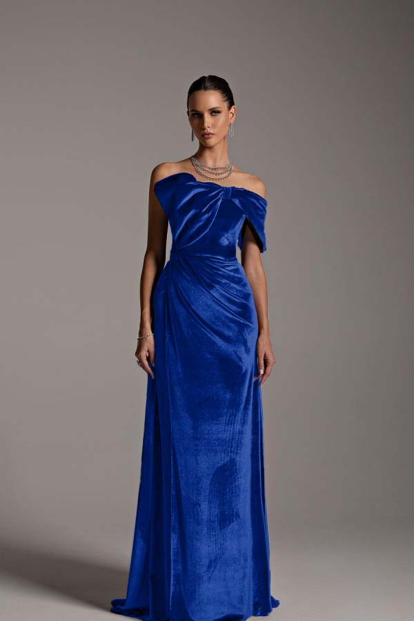 One Shoulder Strapless Sleeveless Long Mermaid Formal Dress With Pleated