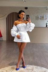 Spaghetti Strap Long Sleeves A Line Formal Dress With Beading