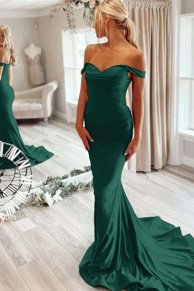Off the Shoulder Sleeveless Mermaid Long Formal Dress With Pleated