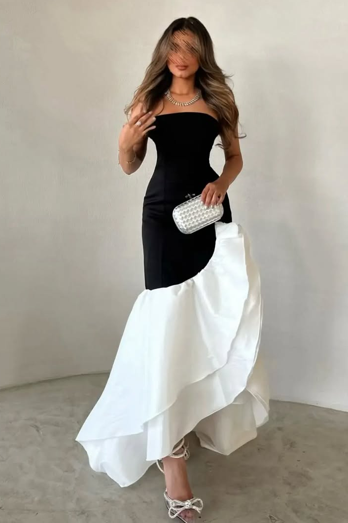 Sleeveless Strapless Long Mermaid Formal Dress With Ruffles Pleated