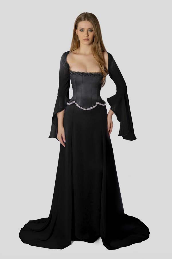 Chiffon Long Sleeves Long Mermaid Formal Dress With Beading Pleated