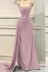 Charming Spaghetti Strap Sleeveless Pleated Long Formal Dress With Appliques