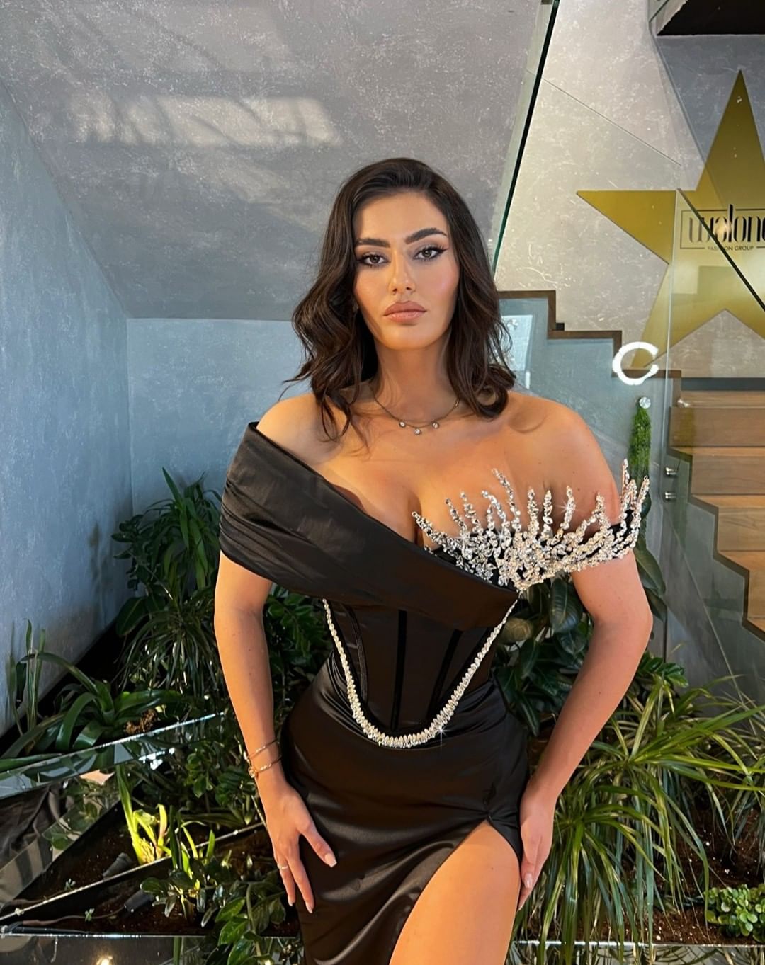 Off the Shoulder Black Mermaid Formal Dress Unique Beaded With Split