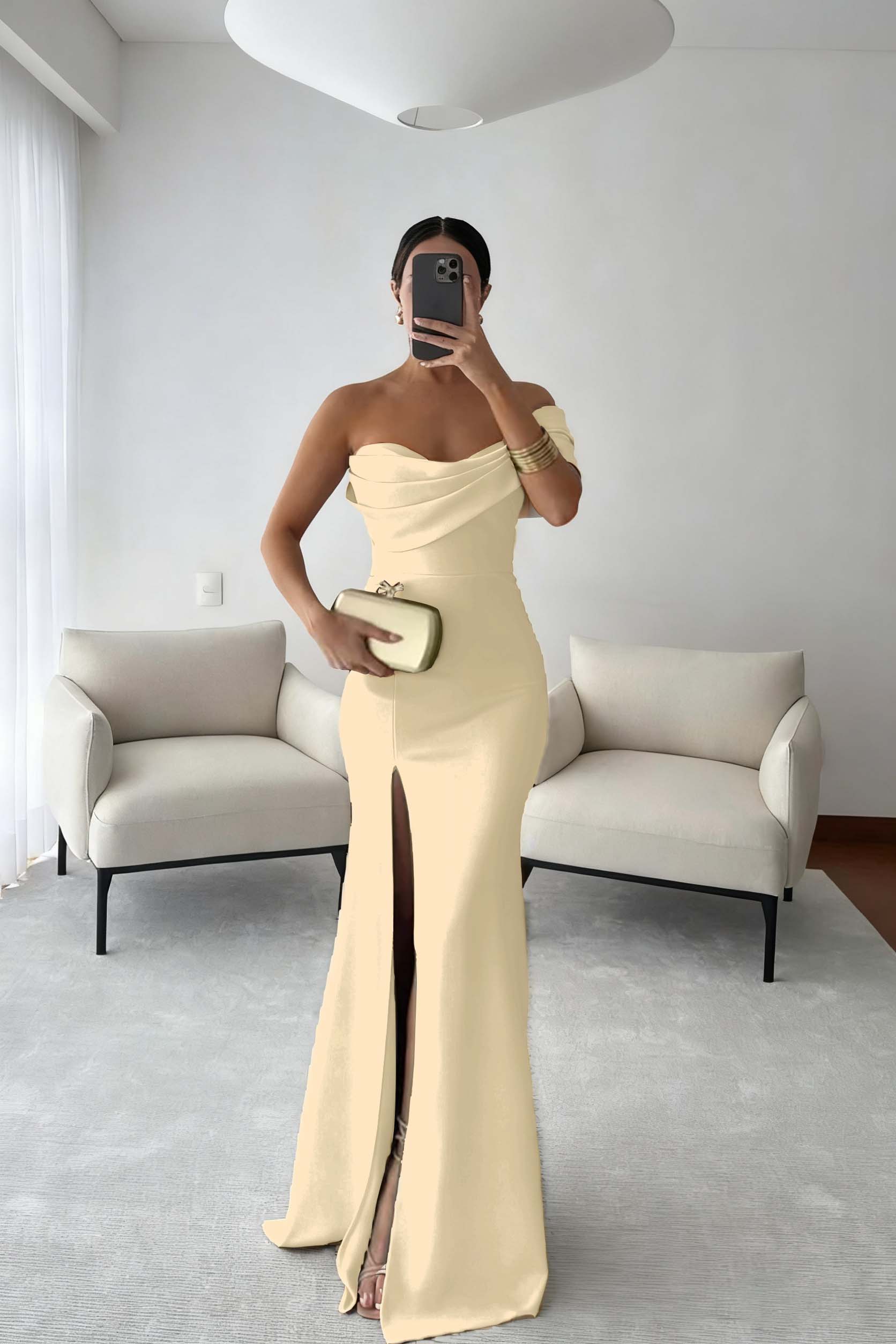 One Shoulder Sleeveless Long Mermaid Formal Dress With Split Pleated