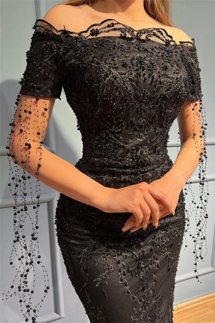 Fabulous Black Strapless Off the Shoulder Prom Dress-misshow.com