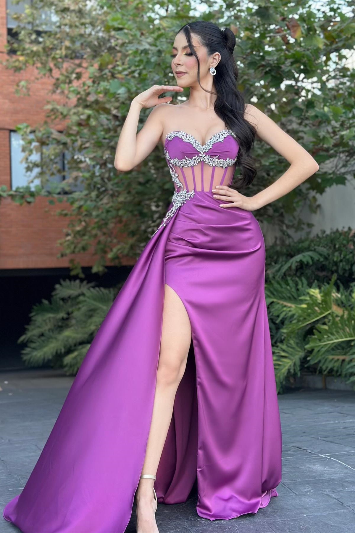 Ruffles Satin Tulle Purple Sweetheart Prom Dress Ruffles Satin Tulle Purple Sweetheart Prom Dress