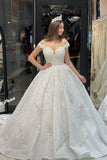 Fabulous Floor Length Sweetheart Off-The-Shoulder A-Line Sequined Wedding Dress with Ruffles