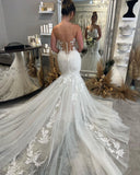 Fabulous Floor Length Sweetheart Sleeveless Mermaid Wedding Dress with Lace-misshow.com