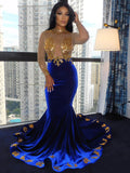 Fabulous High-neck Transparent lace Long Sleeve Appliques Lace Mermaid Prom Dresses-misshow.com