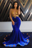 Fabulous High-neck Transparent lace Long Sleeve Appliques Lace Mermaid Prom Dresses-misshow.com
