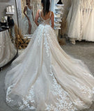 Fabulous Long A-line Sleeveless Lace Wedding Dress With Slit-misshow.com