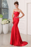 Fabulous Long Red Strapless Sequined Sleeveless Lace-up Prom Dress