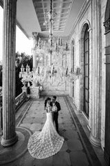 Fabulous Off-the-shoulder Long-Sleeve Mermaid Floor-Length Lace Wedding Dresses with Chapel Train-misshow.com