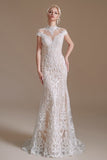 Fabulous Off-the-shoulder Sleeveless Mermaid Floor-Length Lace Wedding Dresses with Pattern-misshow.com