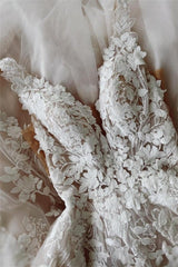 Fashion Backless A-Line V-neck Sleeveless Wedding Dresses With Lace-misshow.com