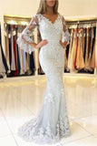 Fashion Evening Dresses Long Lace With Sleeves Floor-Length Evening Wear Prom Dresses-misshow.com