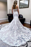 Fashion Jewel Sleeveless Mermaid Lace Backless Wedding Dresses-misshow.com