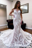 Fashion Jewel Sleeveless Mermaid Lace Backless Wedding Dresses-misshow.com