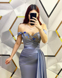 Fashion Long Mermaid Off-the-shoulder Sequined Prom Dress With Ruffles-misshow.com