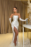 Fashion Long Simple White Sleeveless Evening Dresses With Slit