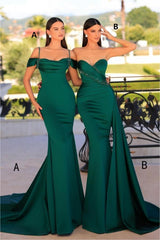 Fashionable Long Dark Green Mermaid Sleeveless Beading Satin Prom Evening Dresses