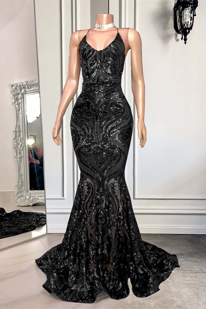 Mermaid Spaghetti Strap Sleeveless Royal Blue Long Formal Dress With Sequins