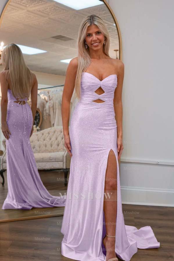 Strapless Sweetheart Sleeveless Mermaid Formal Dress With High Split