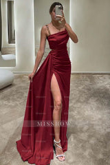 Spaghetti Strap Sleeveless Long High Split Formal Dress With Ruffles
