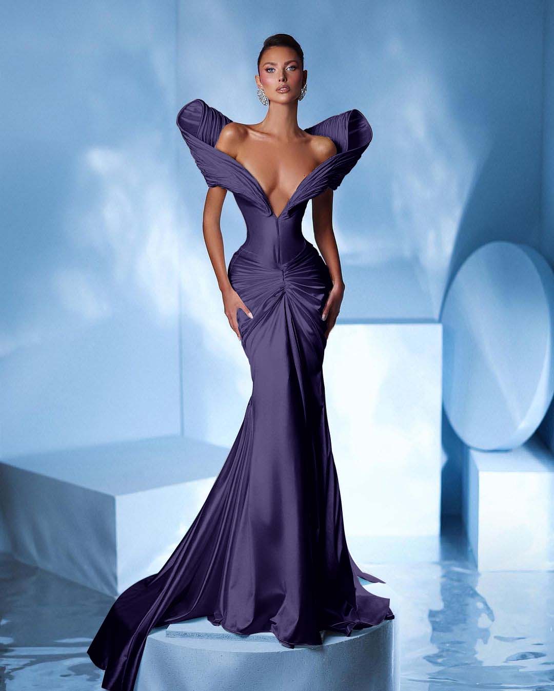 Off the Shoulder Sleeveless Mermaid Long Formal Dress With Pleated