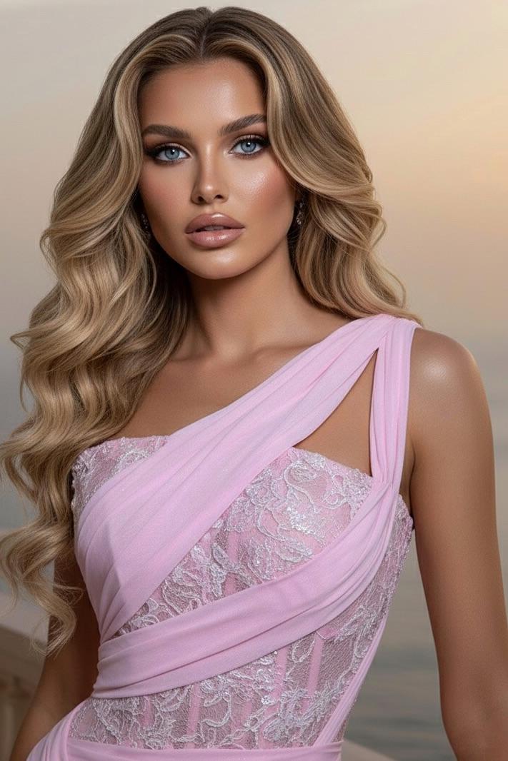 One Shoulder Sleeveless Long Formal Dress With Pleated Sequins