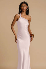 One Shoulder Sleeveless Backless Long Formal Dress With Ruffles