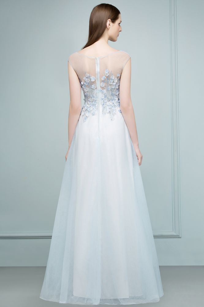 Looking for Prom Dresses in Tulle, A-line style, and Gorgeous Appliques,Flower(s) work  MISSHOW has all covered on this elegant Floor Length A-line Sleeveless Appliqued Flowers Tulle Prom Dresses.