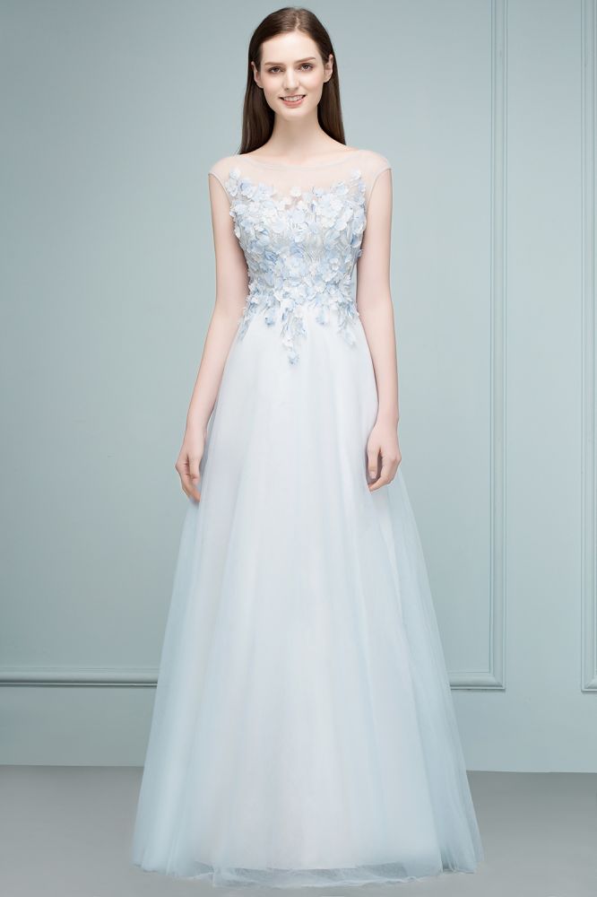 Looking for Prom Dresses in Tulle, A-line style, and Gorgeous Appliques,Flower(s) work  MISSHOW has all covered on this elegant Floor Length A-line Sleeveless Appliqued Flowers Tulle Prom Dresses.